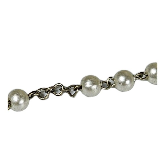 Catholic Rosary Bracelet Silver Tone with Faux Pearl Beads & Crucifix VINTAGE - Picture 7 of 9